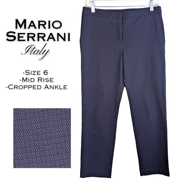 Mario Serrani Italy Mid Rise Cropped Ankle Dress Pants Size 6 Blue Black Career - Picture 1 of 9